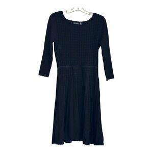 Nina Leonard Knit Pullover Dress Fit and Flare 3/4 Sleeve Black Casual Chic SZ M